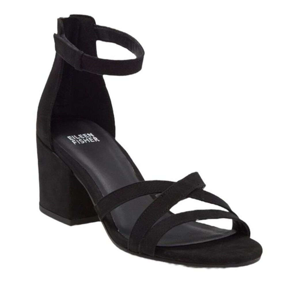 Eileen Fisher Mid Heel Sandal 11 Minimalist Resort Elegant Dressy Black Jazzy